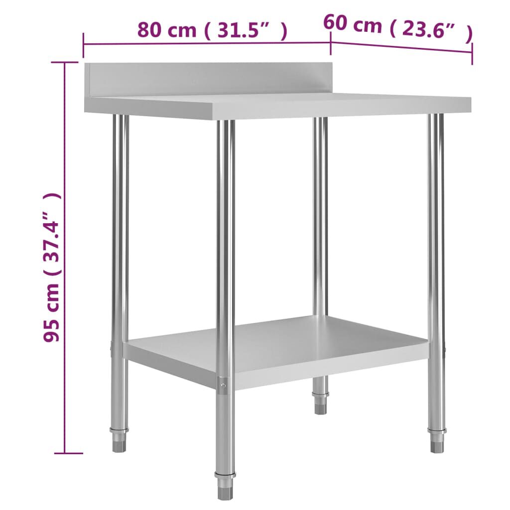 vidaXL Kitchen Work Table with Backsplash 80x60x93 cm Stainless Steel
