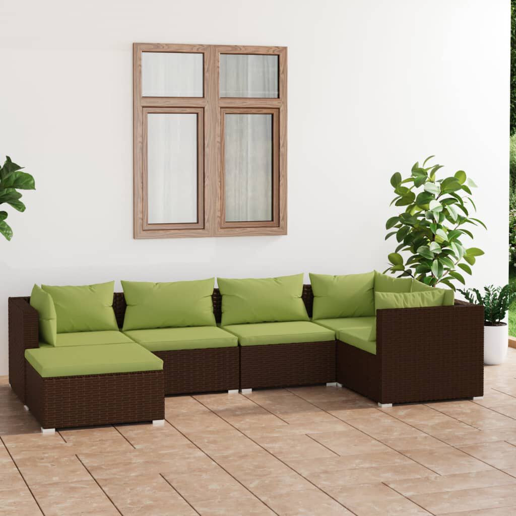 vidaXL 6 Piece Garden Lounge Set with Cushions Poly Rattan Brown