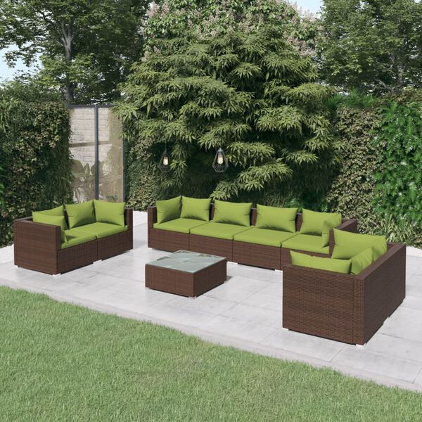 vidaXL 9 Piece Garden Lounge Set with Cushions Poly Rattan Brown