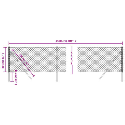 vidaXL Chain Link Fence Green 0.8x25 m, green vidaXL Chain Link Fence Green 0.8x25 m
