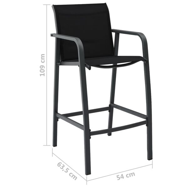 vidaXL Garden Bar Chairs 2 pcs Black Textilene