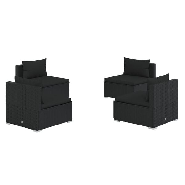 vidaXL 4 Piece Garden Lounge Set with Cushions Poly Rattan Black
