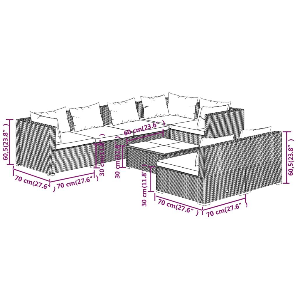 vidaXL 8 Piece Garden Lounge Set with Cushions Black Poly Rattan