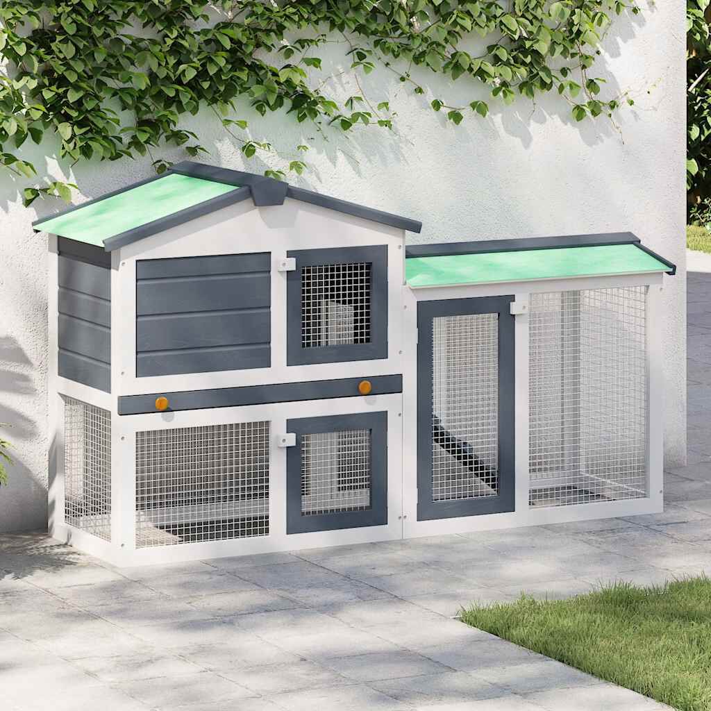 vidaXL Outdoor Large Rabbit Hutch Grey and White 145 x 45 x 84 Wood