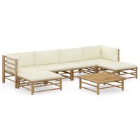 vidaXL 7 Piece Garden Lounge Set with Cream White Cushions Bamboo, cream vidaXL 7 Piece Garden Lounge Set with Cream White Cushions Bamboo