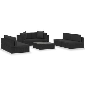vidaXL 7 Piece Garden Lounge Set Black with Cushions Poly Rattan