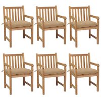 vidaXL Garden Chairs 6 pcs with Beige Cushions Solid Teak Wood, beige vidaXL Garden Chairs 6 pcs with Beige Cushions Solid Teak Wood