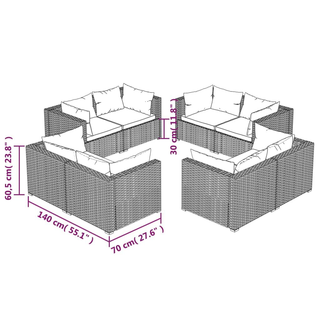 vidaXL 8 Piece Garden Lounge Set with Cushions Poly Rattan Brown