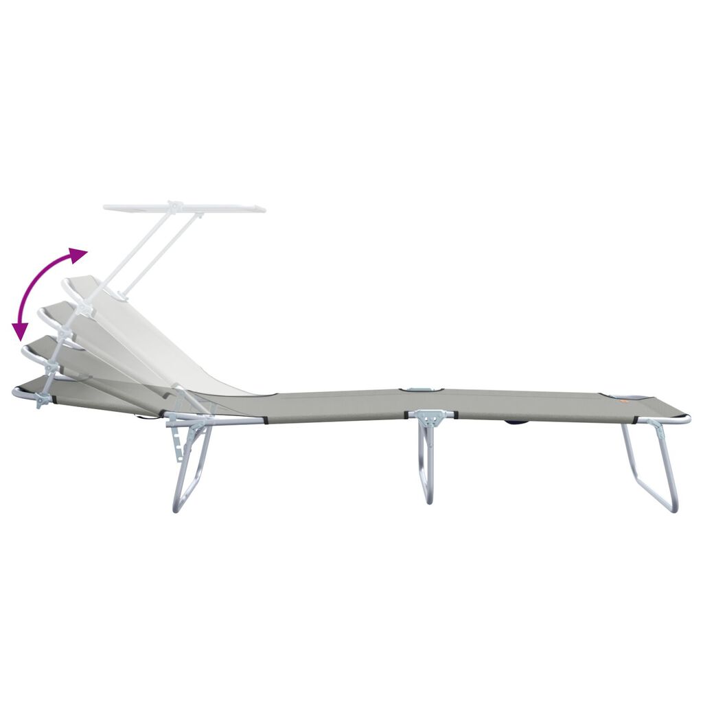 vidaXL Folding Sun Lounger with Canopy Steel Grey
