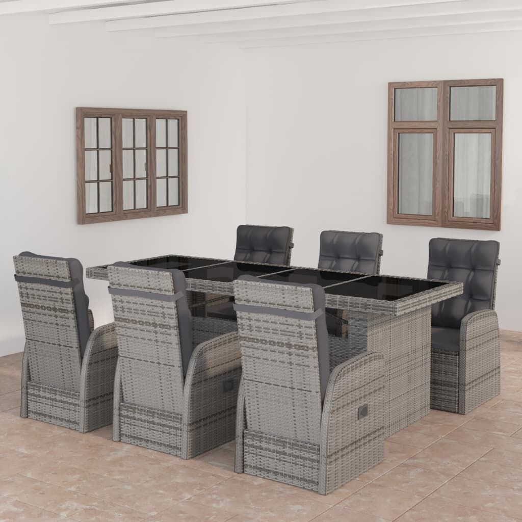 vidaXL 7 Piece Outdoor Dining Set with Cushions Poly Rattan Grey
