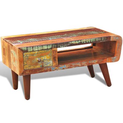vidaXL Coffee Table with Curved Edge 1 Drawer Reclaimed Wood,  vidaXL Coffee Table with Curved Edge 1 Drawer Reclaimed Wood