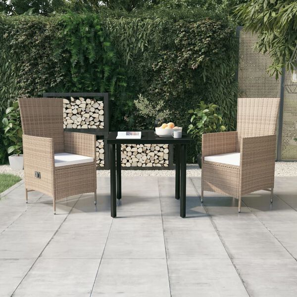 vidaXL 3 Piece Garden Dining Set with Cushions Beige