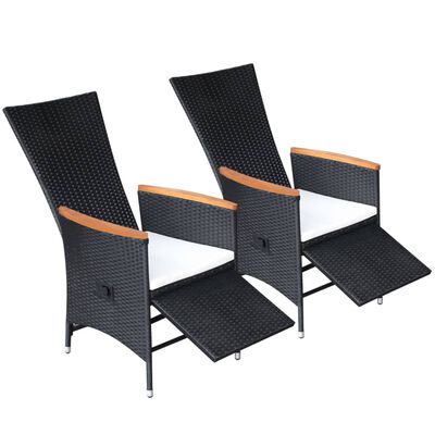 vidaXL Reclining Garden Chairs 2 pcs with Cushions Poly Rattan Black,  vidaXL Reclining Garden Chairs 2 pcs with Cushions Poly Rattan Black