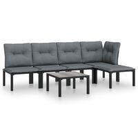 vidaXL 6 Piece Garden Lounge Set Black and Grey Poly Rattan