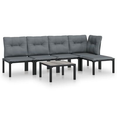 vidaXL 6 Piece Garden Lounge Set Black and Grey Poly Rattan,  vidaXL 6 Piece Garden Lounge Set Black and Grey Poly Rattan