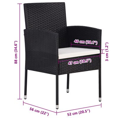 vidaXL Garden Chairs with Cream White Cushions 2 pcs Black Poly Rattan