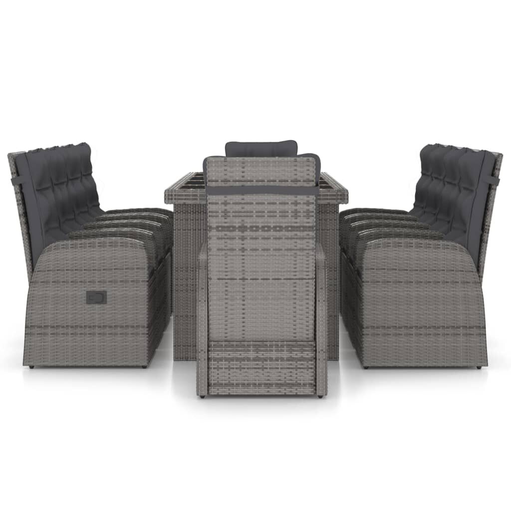 vidaXL 11 Piece Outdoor Dining Set with Cushions Poly Rattan Grey
