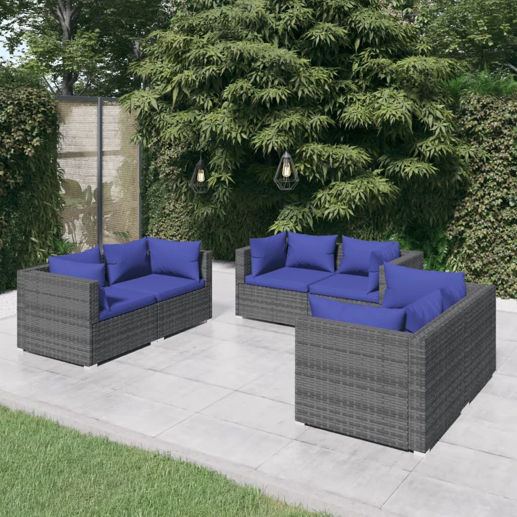 vidaXL 6 Piece Garden Lounge Set with Cushions Poly Rattan Grey