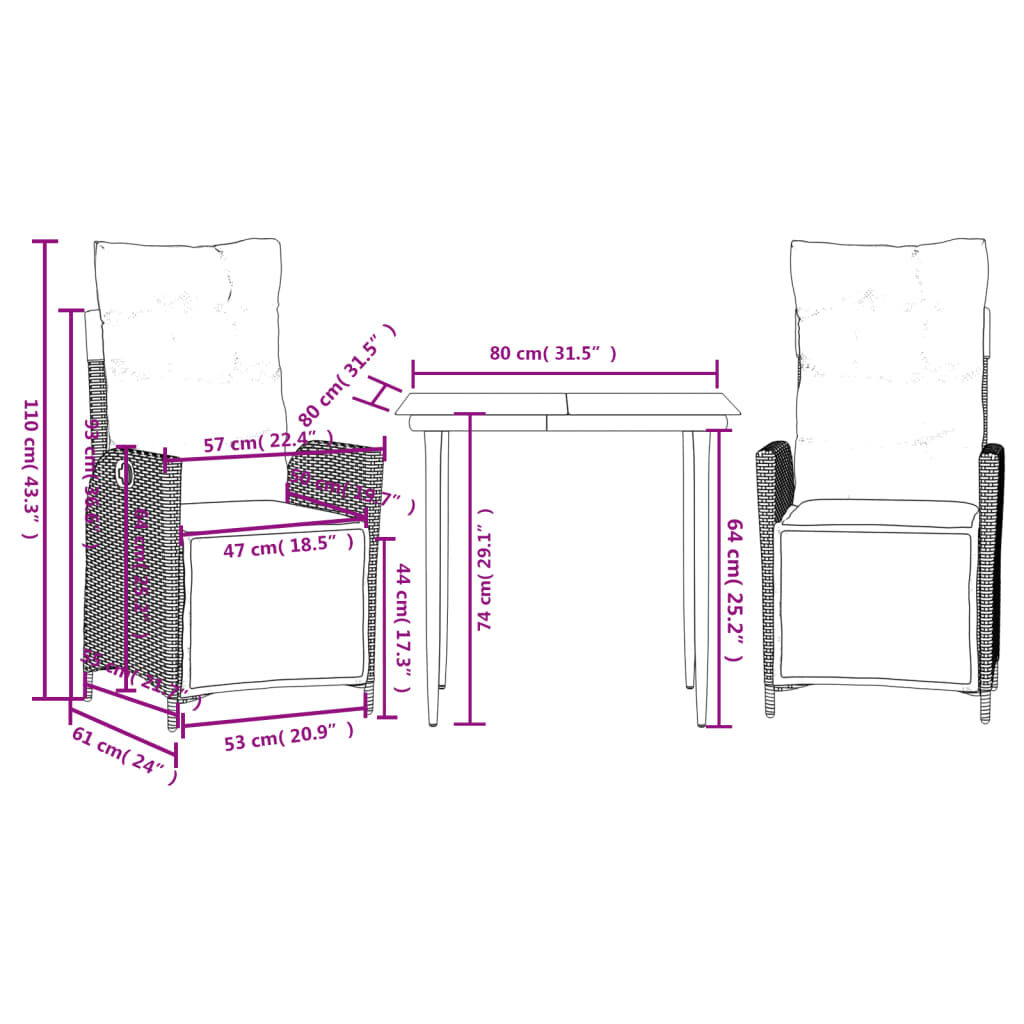 vidaXL 5 Piece Garden Dining Set with Cushions Black Poly Rattan