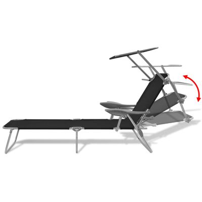 vidaXL Sun Lounger with Canopy Steel Black, black vidaXL Sun Lounger with Canopy Steel Black