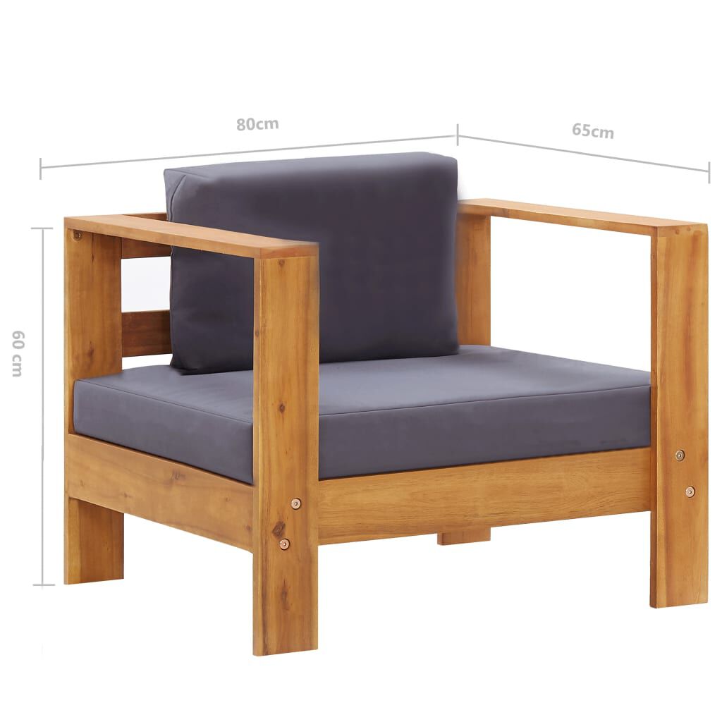 vidaXL Garden Sofa Chair with Cushion Dark Grey Solid Acacia Wood