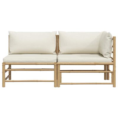vidaXL 2 Piece Garden Lounge Set with Cream White Cushions Bamboo, white vidaXL 2 Piece Garden Lounge Set with Cream White Cushions Bamboo