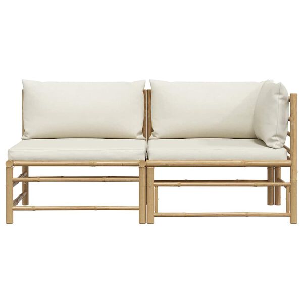 vidaXL 2 Piece Garden Lounge Set with Cream White Cushions Bamboo