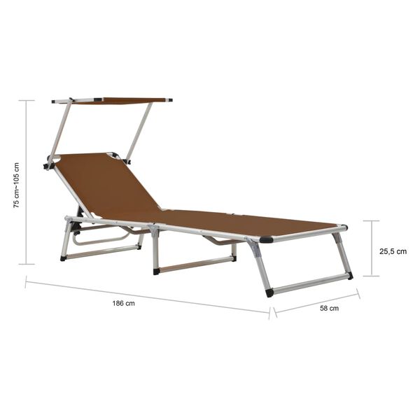 vidaXL Folding Sun Lounger with Roof Aluminium and Textilene Brown