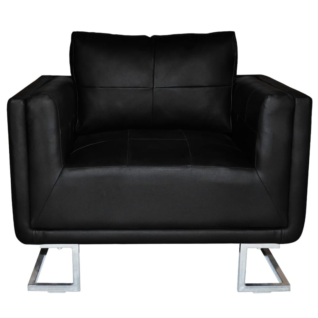vidaXL Cube Armchair with Chrome Feet Black Faux Leather