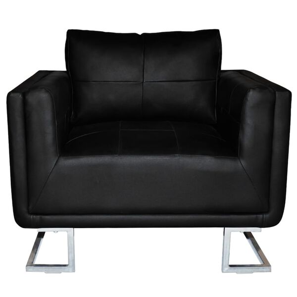 vidaXL Cube Armchair with Chrome Feet Black Faux Leather