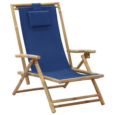 vidaXL Reclining Relaxing Chair Navy Blue Bamboo and Fabric, navy blue vidaXL Reclining Relaxing Chair Navy Blue Bamboo and Fabric
