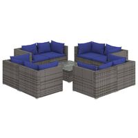 vidaXL 9 Piece Garden Lounge Set with Cushions Poly Rattan Grey