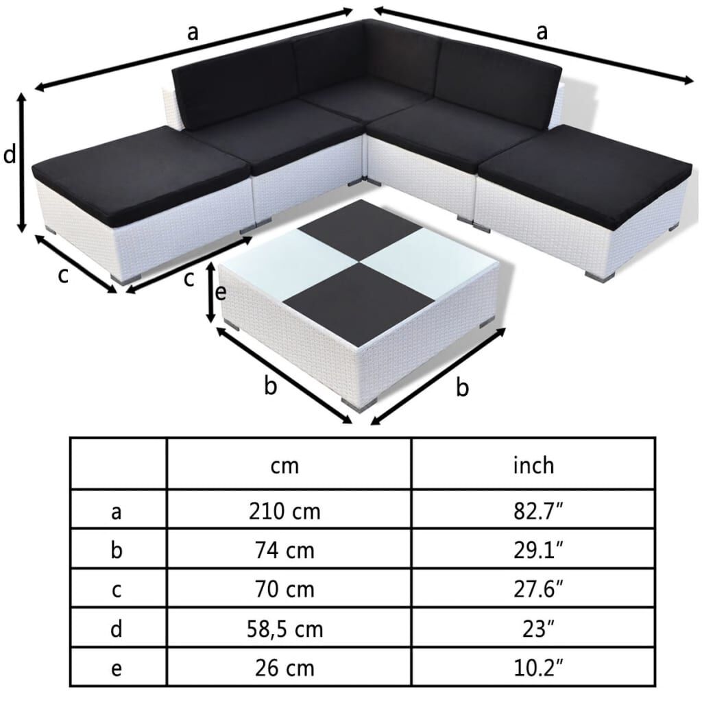 vidaXL 6 Piece Garden Lounge Set with Cushions Poly Rattan White