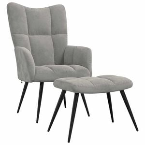 vidaXL Relaxing Chair with a Stool Light Grey Velvet