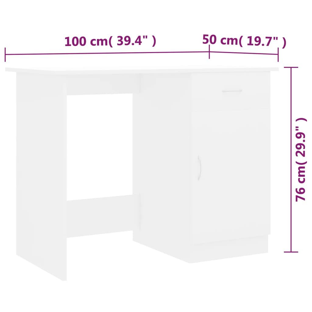 vidaXL Desk White 100x50x76 cm Engineered Wood