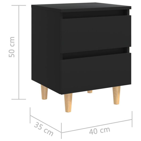 vidaXL Bed Cabinets with Solid Pinewood Legs 2 pcs Black 40x35x50 cm
