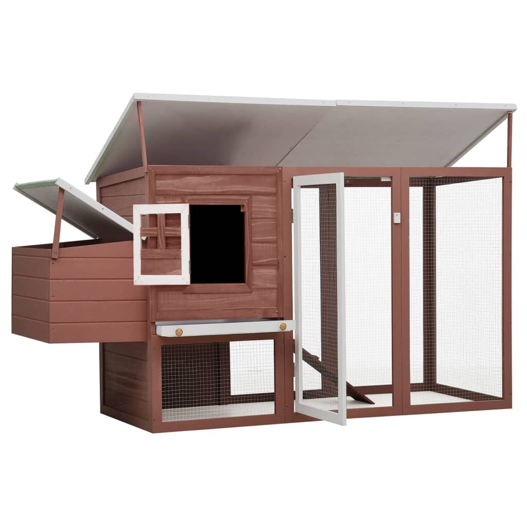 vidaXL Outdoor Chicken Cage Hen House with 1 Egg Cage Brown Wood