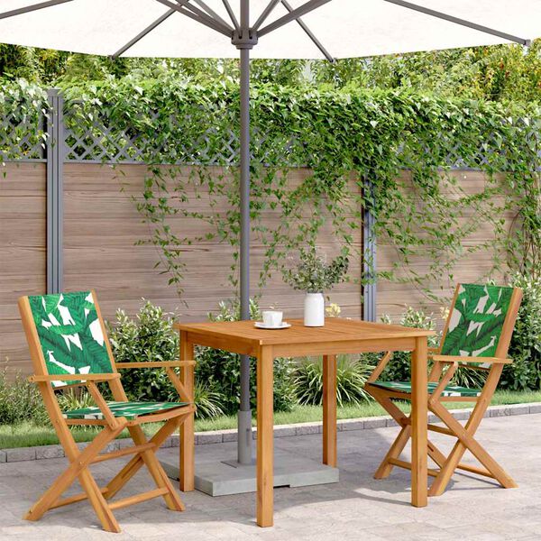 vidaXL Garden Chairs 2 pcs Leaf Pattern Solid Wood Acacia and Fabric