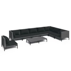 vidaXL 9 Piece Garden Lounge Set with Cushions Poly Rattan Dark Grey