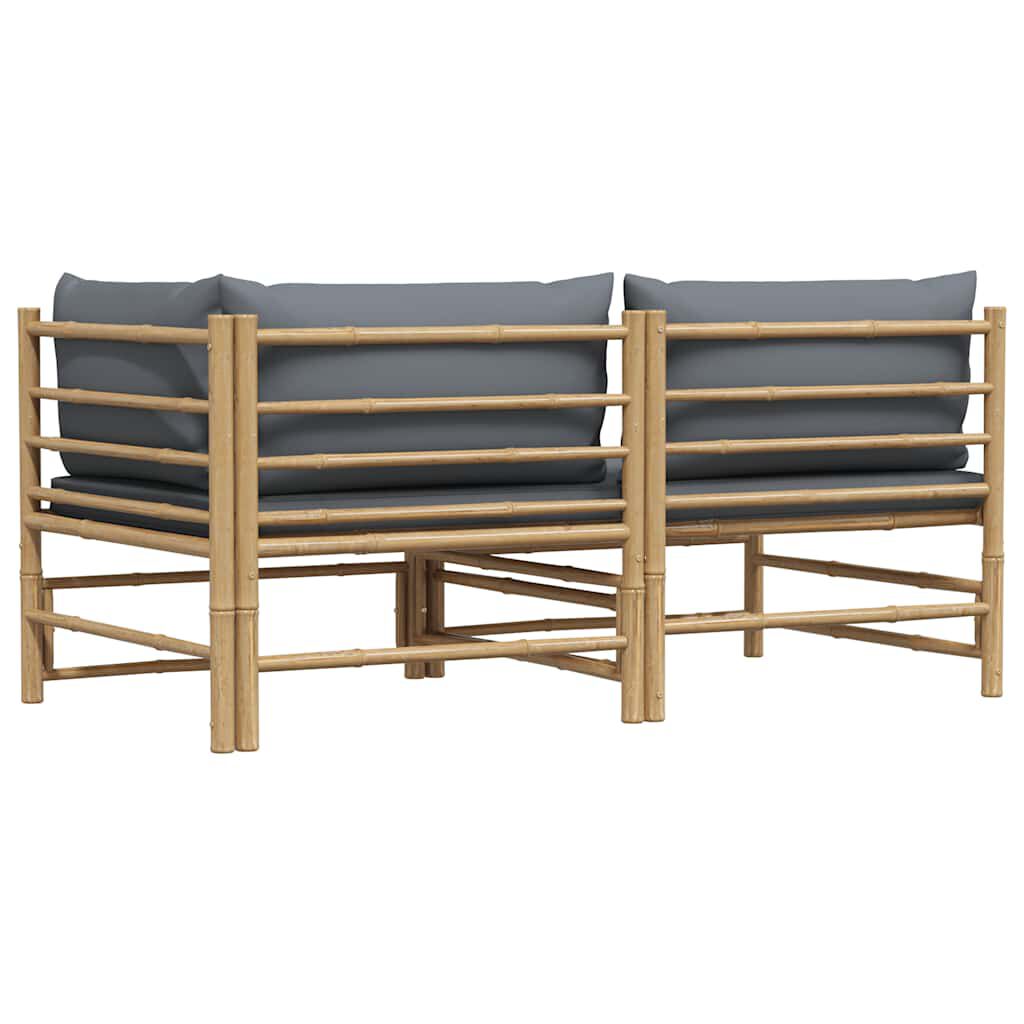 vidaXL 2 Piece Garden Lounge Set with Dark Grey Cushions Bamboo