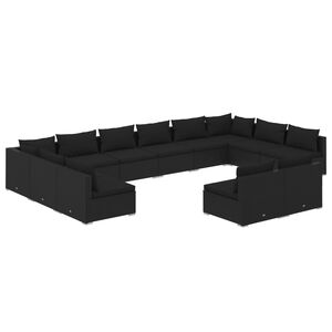 vidaXL 12 Piece Garden Lounge Set with Cushions Black Poly Rattan