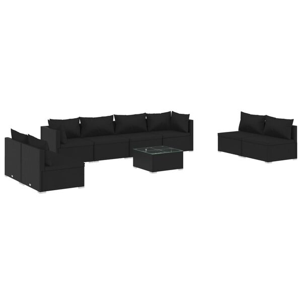 vidaXL 9 Piece Garden Lounge Set with Cushions Poly Rattan Black