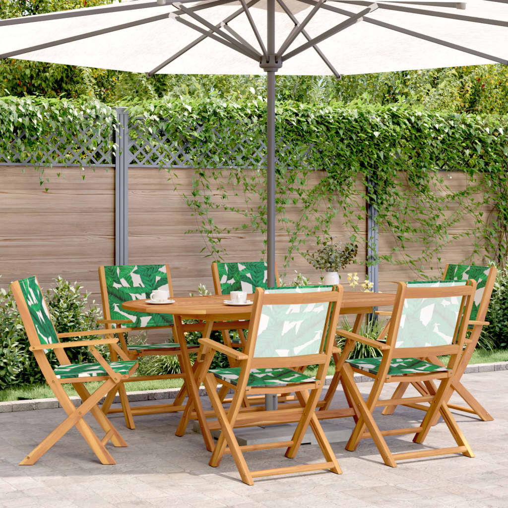 vidaXL Folding Garden Chairs 6 pcs Green Fabric and Solid Wood