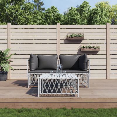 vidaXL 3 Piece Garden Lounge Set with Cushions White Steel