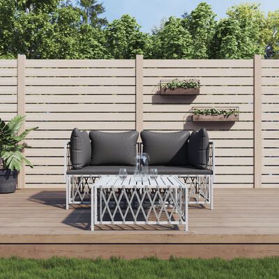 vidaXL 3 Piece Garden Lounge Set with Cushions White Steel, white vidaXL 3 Piece Garden Lounge Set with Cushions White Steel