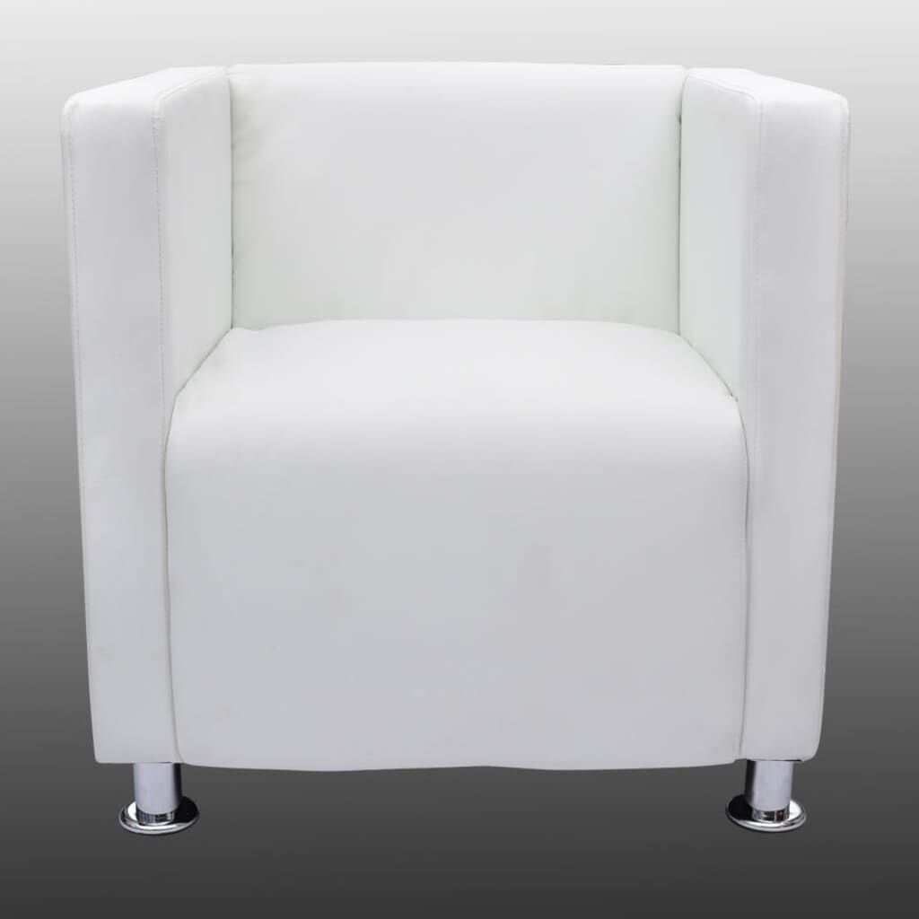 vidaXL Cube Armchair White Faux Leather