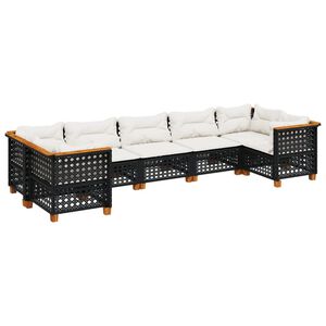 vidaXL 7 Piece Garden Sofa Set with Cushions Black Poly Rattan
