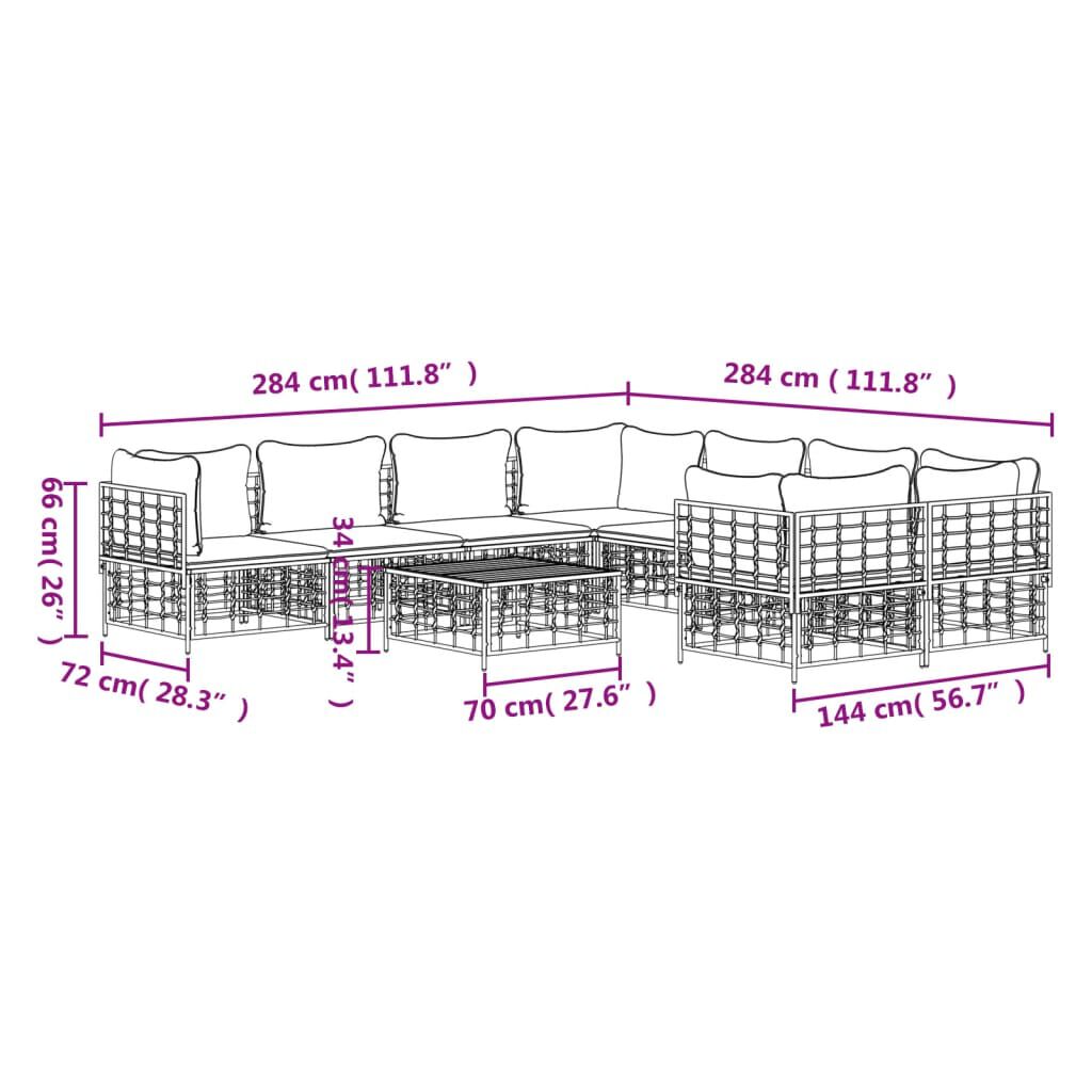 vidaXL 9 Piece Garden Lounge Set with Cushions Anthracite Poly Rattan