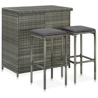 vidaXL 3 Piece Bar Set Poly Rattan Grey, grey vidaXL 3 Piece Bar Set Poly Rattan Grey