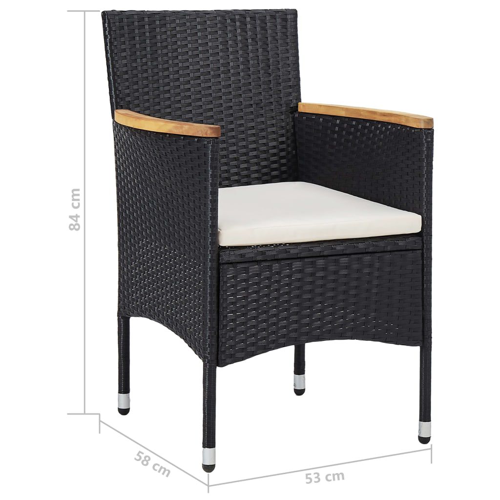 vidaXL 5 Piece Garden Dining Set Black Poly Rattan and Acacia Wood